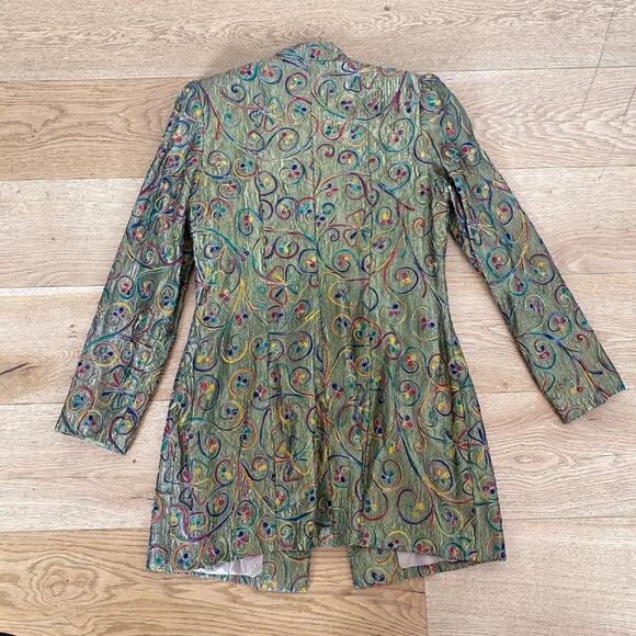 Max Nugus Embroidered Silk Tunic Jacket in Green Multi - Picture 2 of 6